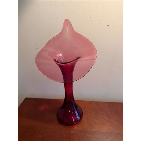 vintage handblown art glass Jack-in-the-Pulpit vase 12 inches tall
