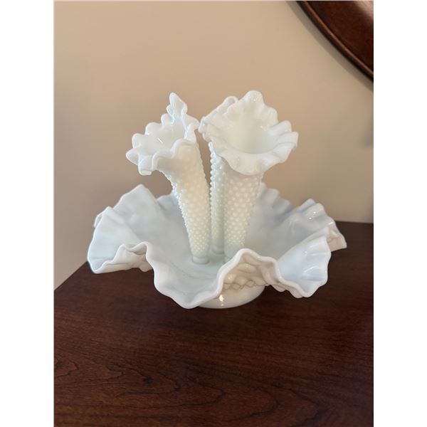 vintage Fenton white milk glass hobnail epergne centerpiece