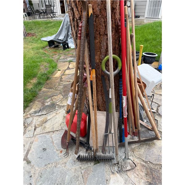 Gardening tools and gas can