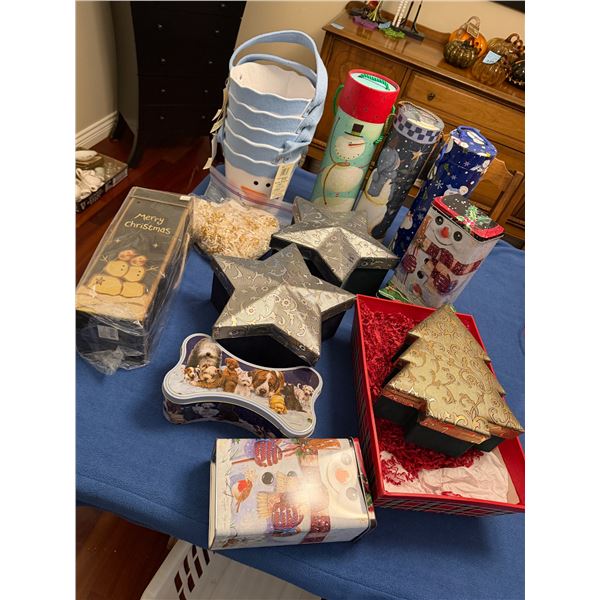 Christmas boxes, snowman, buckets, etc.