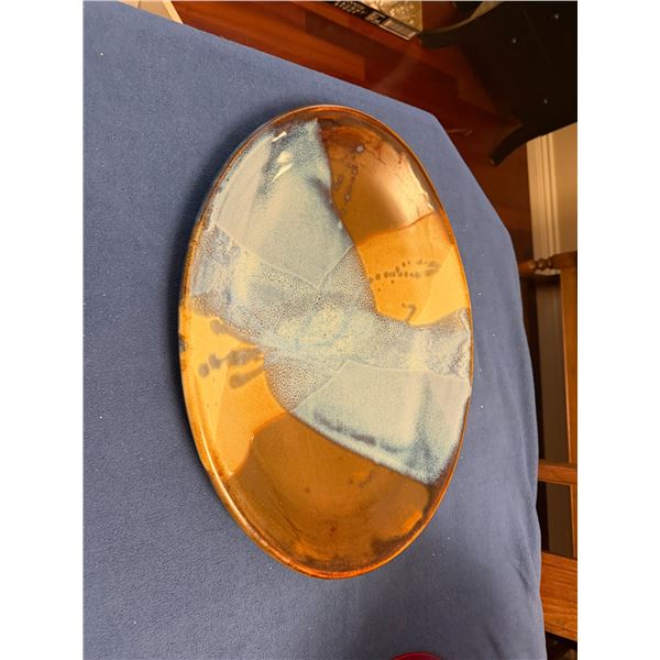 Signed pottery tray 16 1/2 inches long