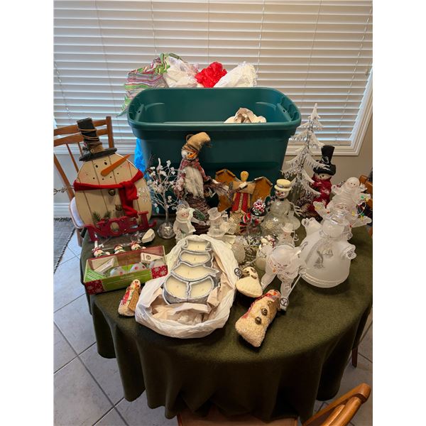 Snowman decor, candles, and other