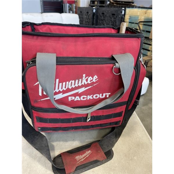 MILWAUKEE PACKOUT ROLLING SOFT CONTRACTOR BAG WITH ASSORTED HAND TOOLS