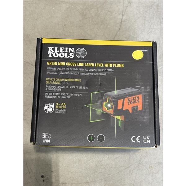 KLEIN TOOLS GREEN MINI CROSS LINE LASER LEVEL WITH PLUMB