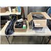 Image 1 : 2 BOXES OF ASSORTED ELECTRONICS, TRIPOD, NETWORK COMPONENTS ETC