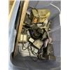 Image 4 : PLASTIC TOTE OF TOOLS INCLUDING VICE, CRAFTSMAN SAW, WORK LIGHTS, HAND SAWS ETC