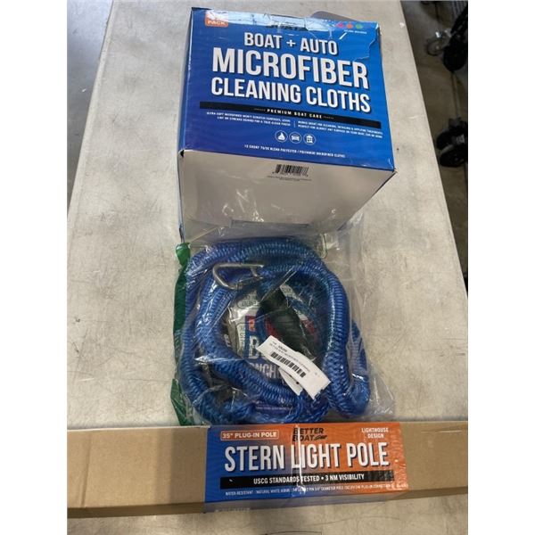 BETTER BOAT MICROFIBER CLEANING CLOTHES AND STERN LIGHT POLE AND BUNGEE ANCHOR LINE