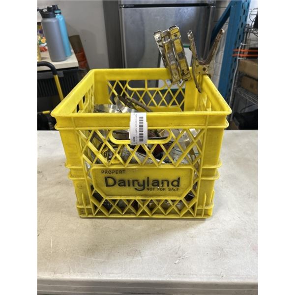 CRATE OF PIPE CLAMPS, SPRING CLAMPS AND MORE