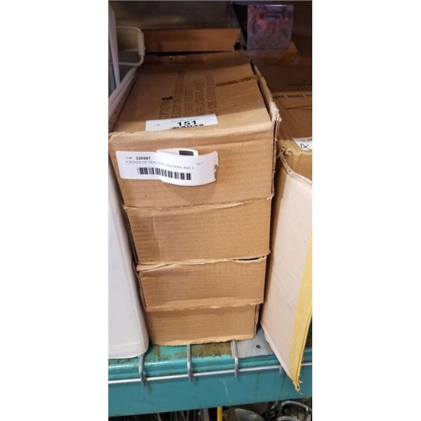 4 BOXES OF TEALIGHT HOLDERS AND 3 BOXES GLASS PILLAR HOLDERS