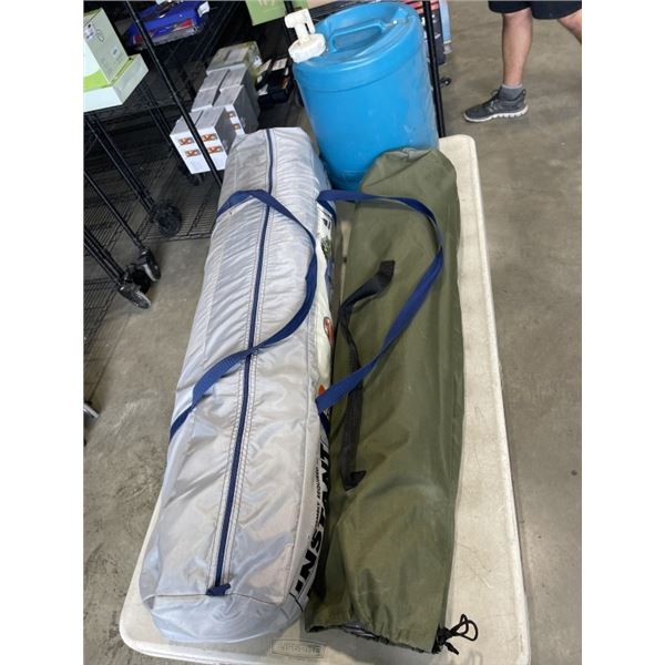 OZARK TRAIL INSTANT 6 PERSON CABIN TENT AND CAMP COT, WATER JUG