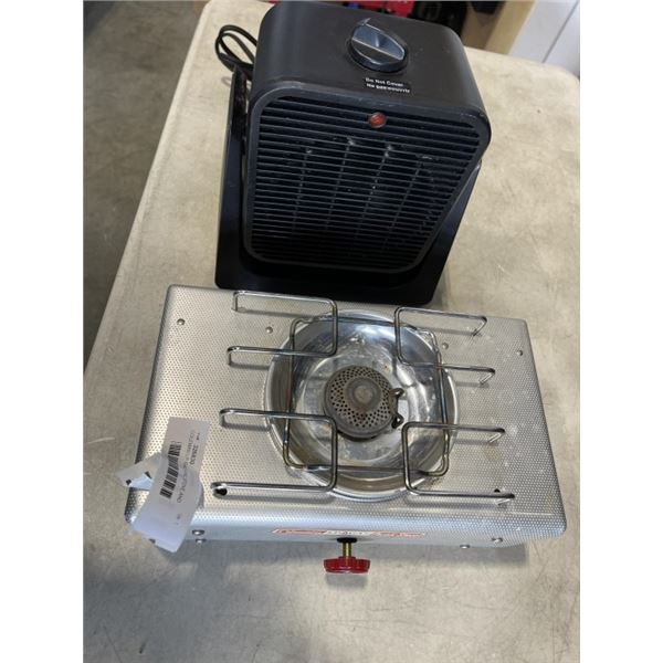 COLEMAN LP GAS PICNIC STOVE AND TABLE TOP FAN FORCED HEATER