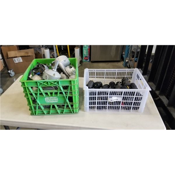 2 TOTES OF ELECTRICAL BOXES, CONNECTORS, ETC