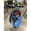 Image 1 : VINTAGE LEATHER COOPER GOLF BAG WITH ASSORTED CLUBS