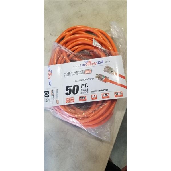 LIFE SUPPLY 50 FOOT ORANGE LIGHTED EXTENSION CORD. 10AWG/3C