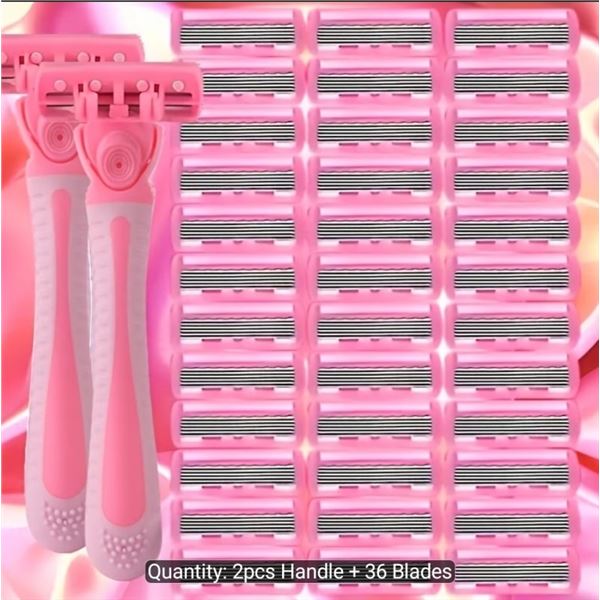 NEW PINK SIX-LAYER STAINLESS STEEL BLADE SET 38 PIECES INCLUDING TWO HANDLES