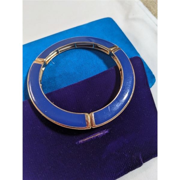 VINTAGE GOLD PLATED COBALT BLUE ENAMEL BANGLE BRACELET