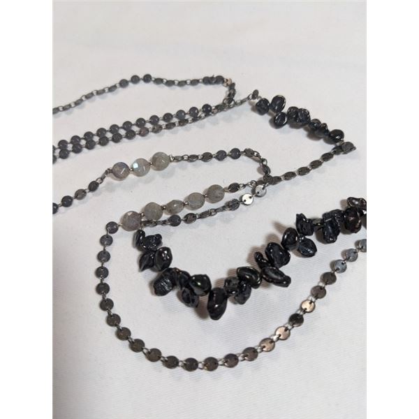 EXTRA LENGTHS OF SILVER W/ MOONSTONE BEADS AND BLACK PEARLS NECKLACE