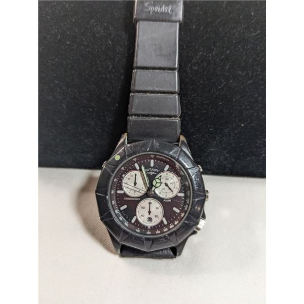 ROTARY CHRONOGRAPH ALARM WATCH, QUARTZ, JAPAN 3810, STAINLESS STEEL, BATTERY REQUIRED