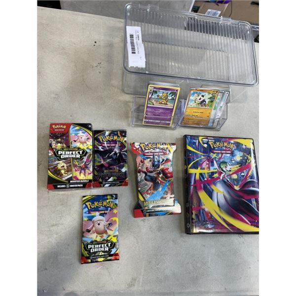 TOTE OF MISC POKEMON CARDS AND OTHERS, ACCESSORIES, ETC
