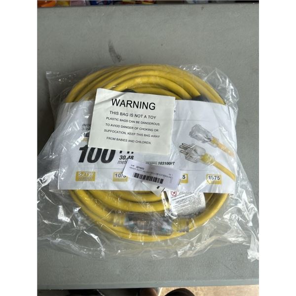 HEAVY DUTY 100 FEET YELLOW EXTENSION CORD. 10AWG/3C