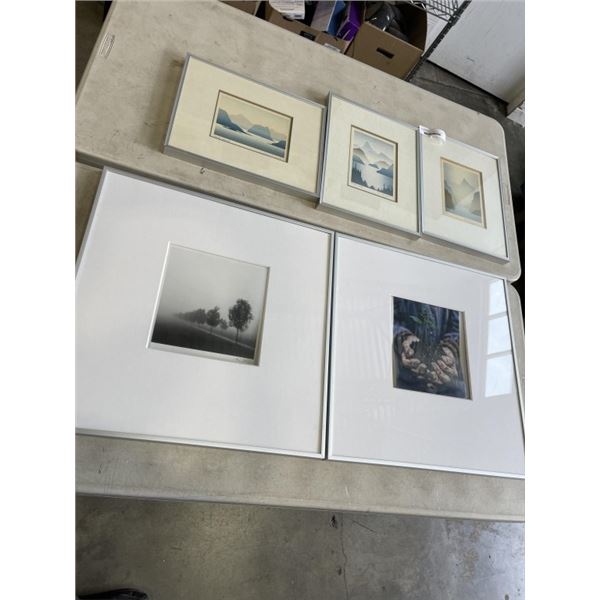 3 SIGNED WATER COLOURS AND 2 OTHER FRAMED PHOTOS