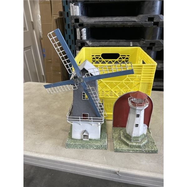 LIGHTHOUSE BOOKEND AND ORNAMENTAL WINDMILL