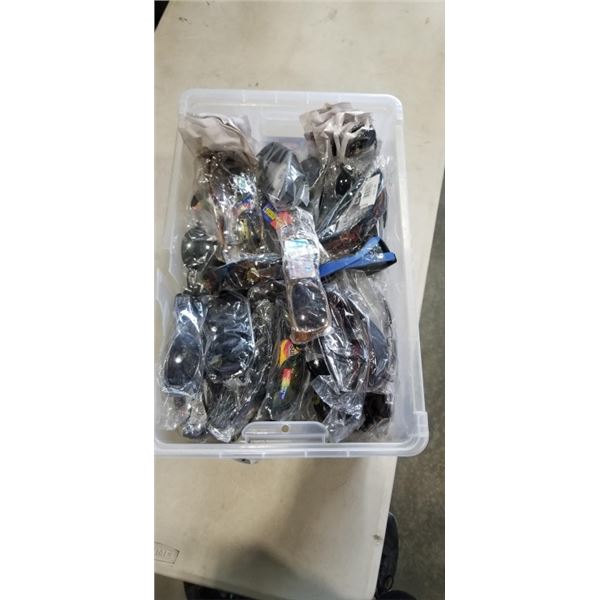 PLASTIC TOTE OF NEW SUNGLASSES