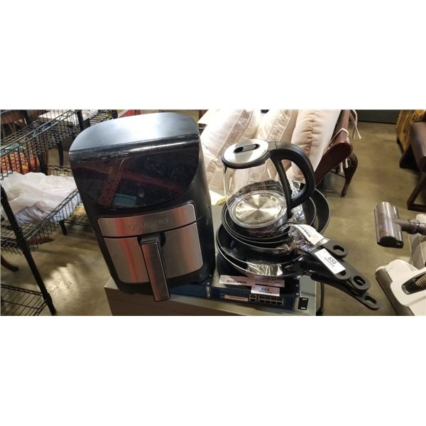 GOURMIA AIR FRYER AND ELECTRIC KETTLE WITH TFAL FRYING PANS