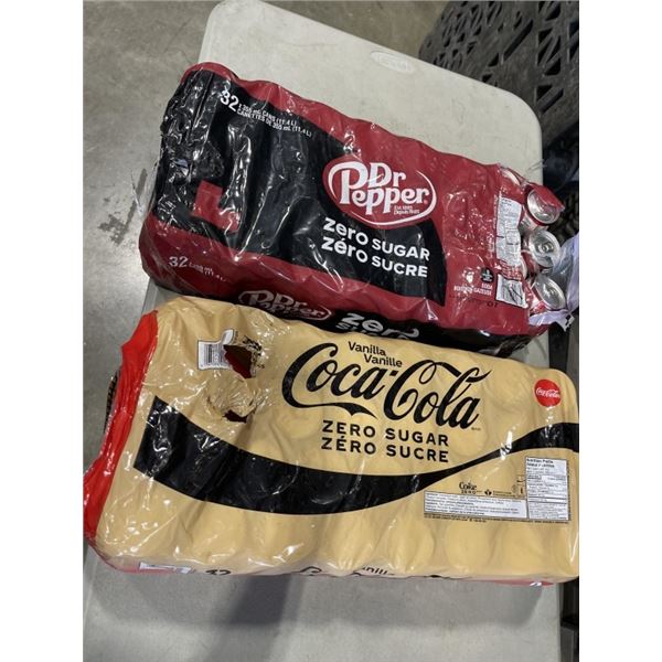 2  32 PACK CASES OF COCA COLA VANILLA  AND DR. PEPPER ZERO SUGAR, SOME MAY BE MISSING