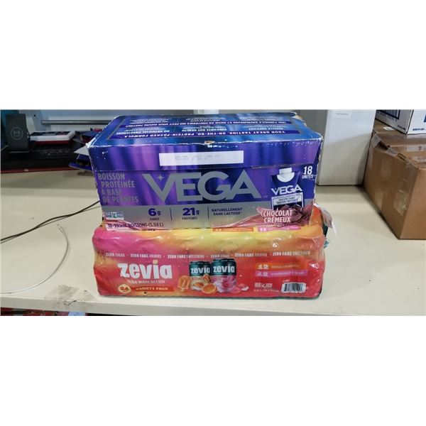 CASE OF ZEVIA BEVERAGES AND VEGA PROTEIN DRINKS