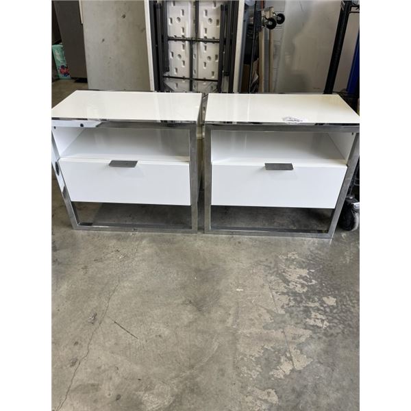 2 MODERN WHITE AND CHROME NIGHT STANDS