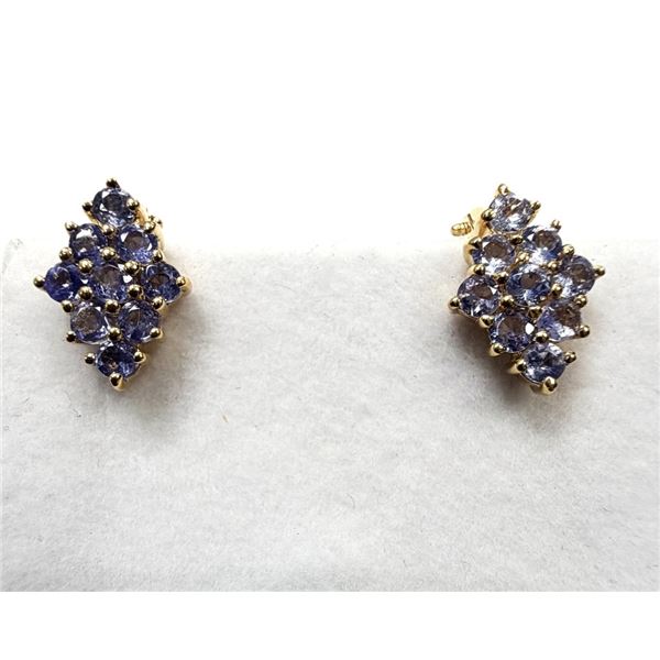 GOLD PLATED STERLING SILVER NATURAL TANZANITE EARRINGS, W/A $450.00.