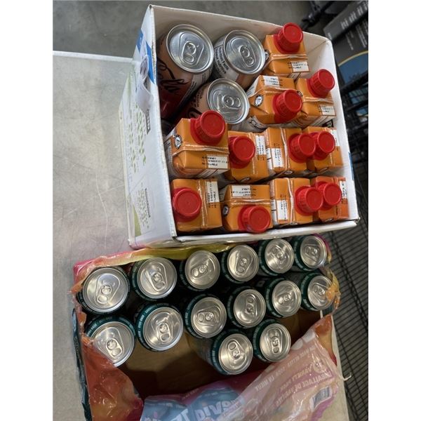 24 PACK  OF ZEVIA SODAS AND BOX OF VARIOUS PROTEIN SHAKES AND COKE ZERO DRINKS  - SOME MAY BE MISSIN