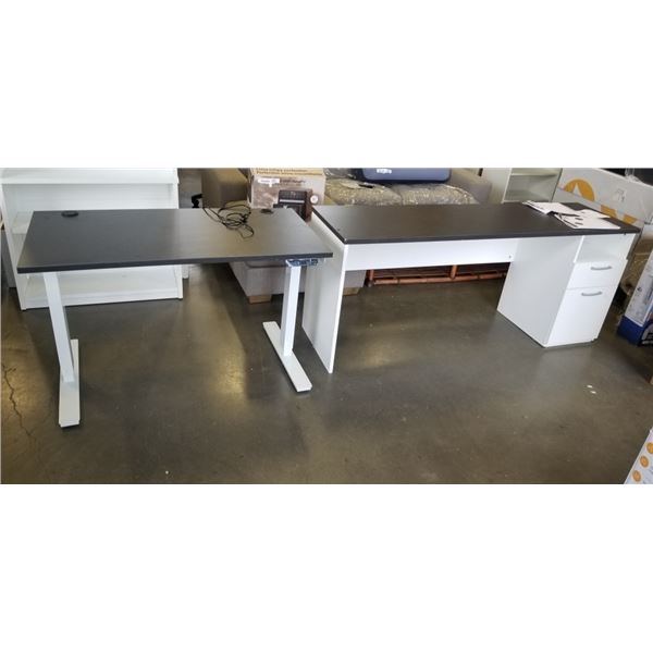 2 PIECE BESTAR MODULAR OFFICE DESK, HALF LIFT HALF FIXED, 2 DRAWERS FILING STORAGE ADJUSTABLE, TOTAL