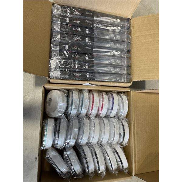 BOX OF SMART ACCESSORIES SLEEK AUDIO STERO HEADPHONES WITH MICROPHONE AND BOX OF HEADPHONES