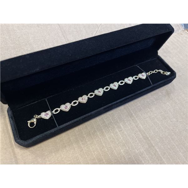 NEW 14K GOLD PLATED 9.0MM HEART CLUSTER BRACELET, 7-8" LONG