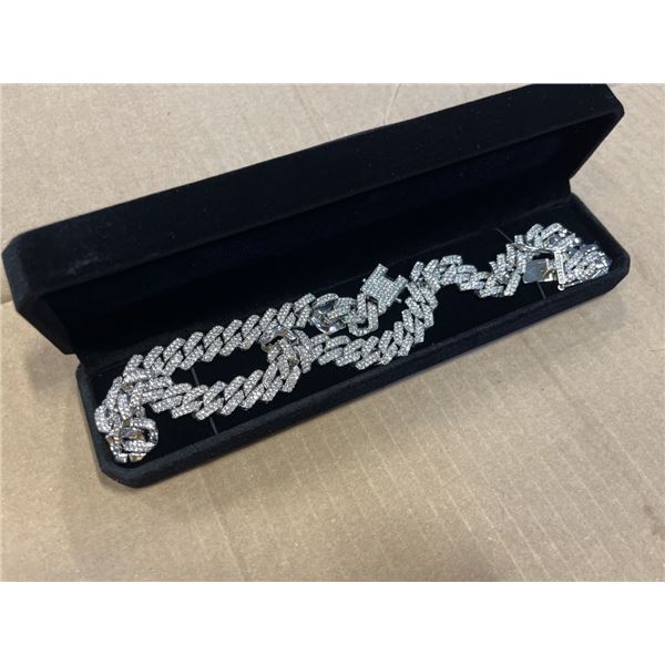 NEW PLATINUM PLATED 14.0MM SIMULATED DIAMOND (CZ) ICED OUT CUBAN LINK NECKLACE, 19.5" LONG