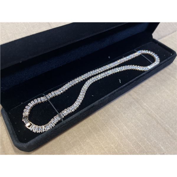 NEW 18K GOLD PLATED 5.0MM EMERALD CUT SIMULATED DIAMOND (CZ) TENNIS NECKLACE - 17" LONG