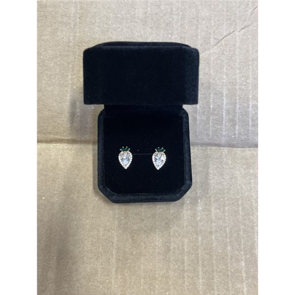 NEW 14K GOLD PLATED 0.5CT EACH PEAR CUT SIMULATED DIAMOND (CZ) HALO STUD EARRINGS