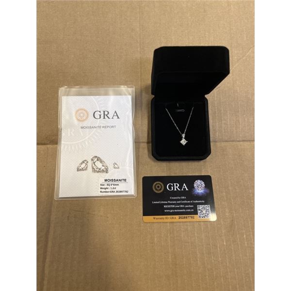 NEW S925 1.2CT PRINCESS CUT MOISSANITE GEMSTONE NECKLACE, 16-18" LONG, MOUNTED IN 925 STERLING SILVE