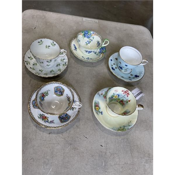 5 ANTIQUE AINSLEY CUPS AND SAUCERS