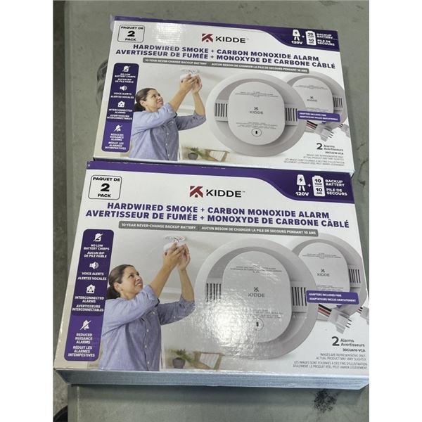 2 - 2 PACKS KIDDE HARDWIRED SMOKE + CARBON MONOXIDE ALARMS