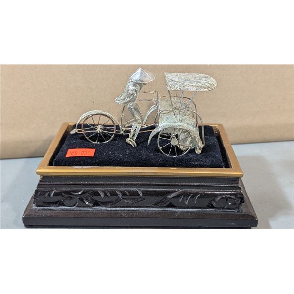 VTG Asian Silver Plated Filigree Trishaw Rickshaw Miniature Display