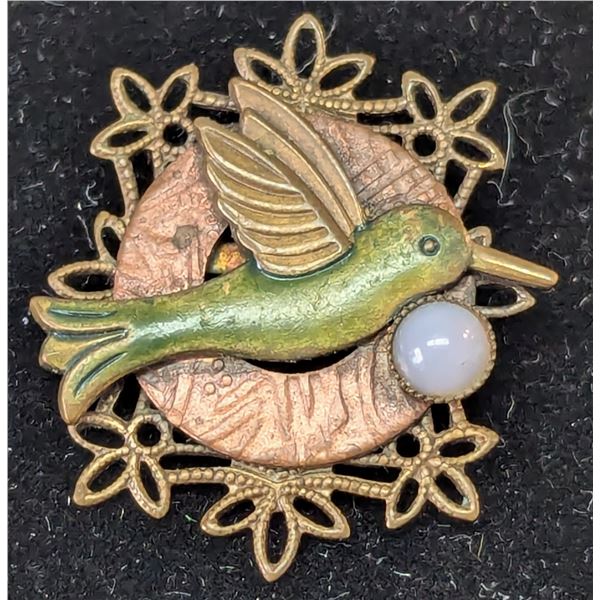 VTG Brass Copper Hummingbird Brooch