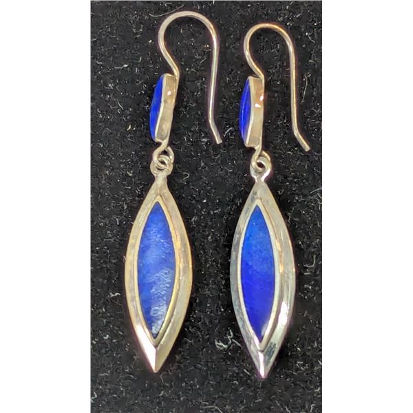 VTG Sterling Silver Blue Stone Inlay Dangle Drop Earrings