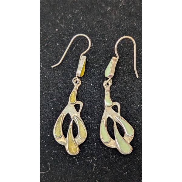 VTG Silver Tone Multi Color Inlay Dangle Earrings