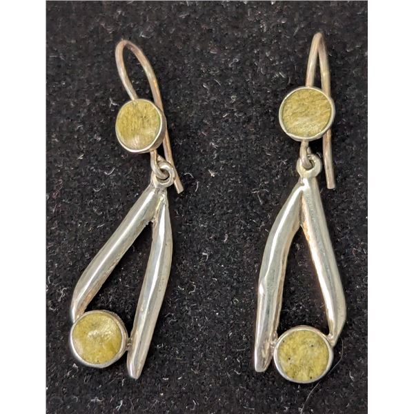 VTG Sterling Silver Yellow Green Stone Dangle Earrings