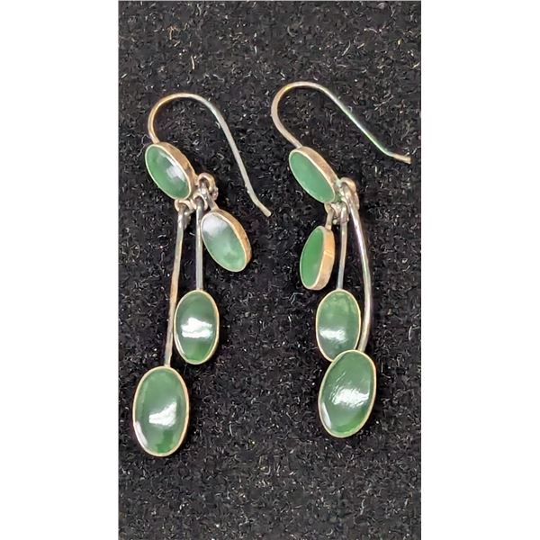 VTG Sterling Silver Green Stone Multi Drop Dangle Earrings