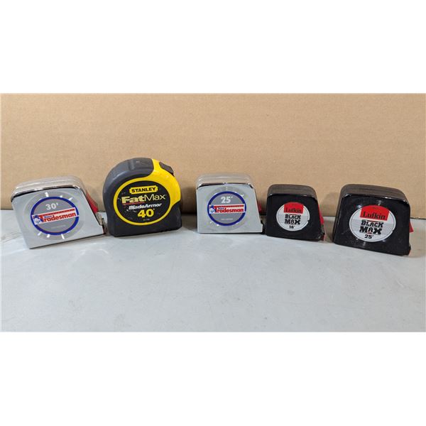 Lot of Five Tape Measures w/ Stanley, Tradesman, Lufkin