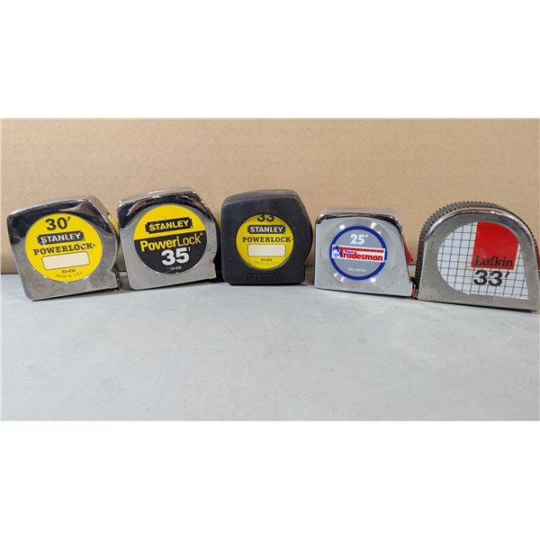 Lot of Five Tape Measures w/ Stanley, Tradesman, Lufkin